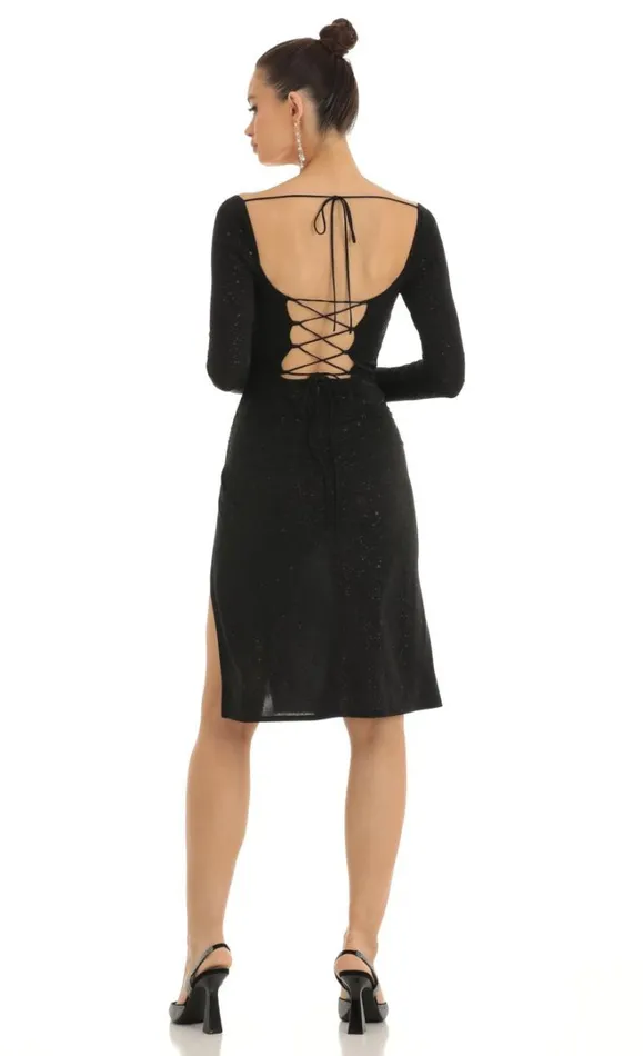 Glitter Long Sleeve Bodycon Midi Dress Black Women LUCY IN THE SKY Midi Dresses Glitter Long Sleeve Bodycon Midi Dress Black Women LUCY IN THE SKY Midi Dresses