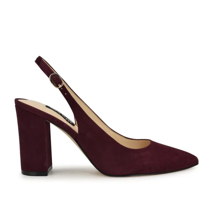 Gompell Block Heel Slingback Pumps Dark Red Suede Women Nine West Heels