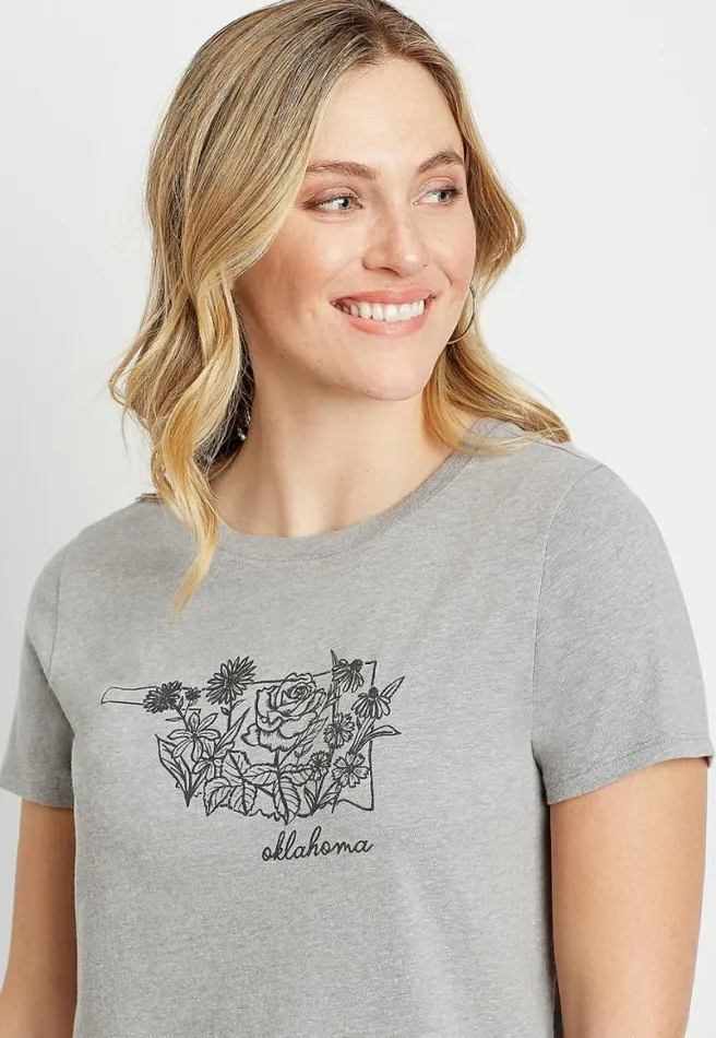 Gray Oklahoma State Flower Graphic Tee Women Maurices Tops