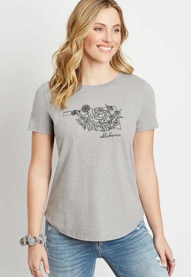 Gray Oklahoma State Flower Graphic Tee Women Maurices Tops