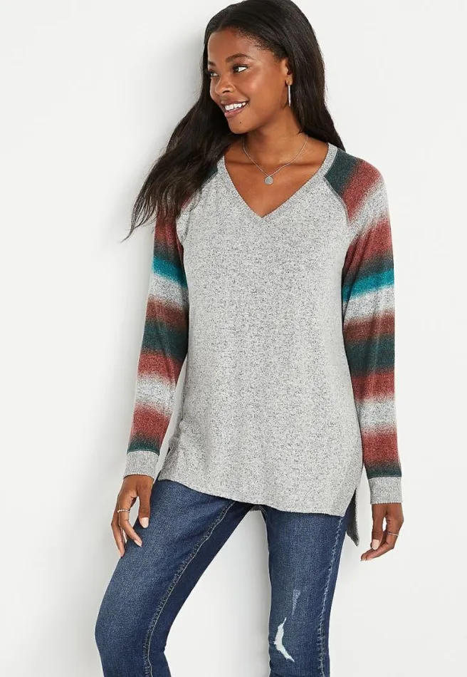 Gray Stripe V Neck Sweatshirt Women Maurices Tops