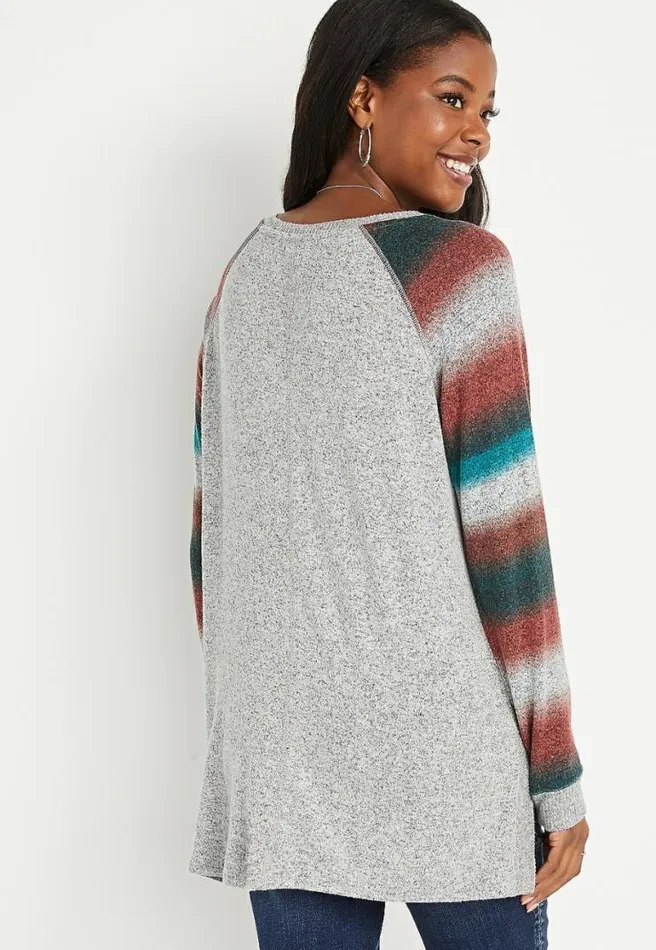 Gray Stripe V Neck Sweatshirt Women Maurices Tops