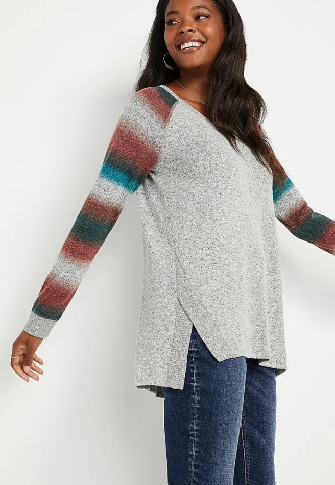 Gray Stripe V Neck Sweatshirt Women Maurices Tops