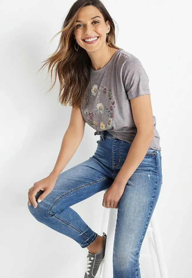 Gray Wildflower Peace Sign Graphic Tee Women Maurices Tops