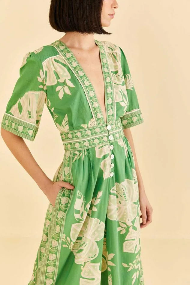 Green Lace Monsteras Jumpsuit Women FARM Rio Jumpsuits