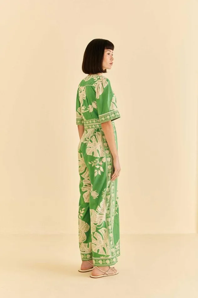 Green Lace Monsteras Jumpsuit Women FARM Rio Jumpsuits