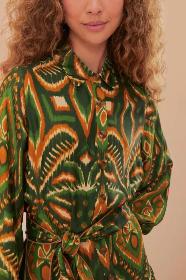 Green Pineapple Ikat Lenzing Ecovero Viscose Mini Dress Women FARM Rio Mini Dresses