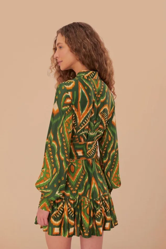 Green Pineapple Ikat Lenzing Ecovero Viscose Mini Dress Women FARM Rio Mini Dresses