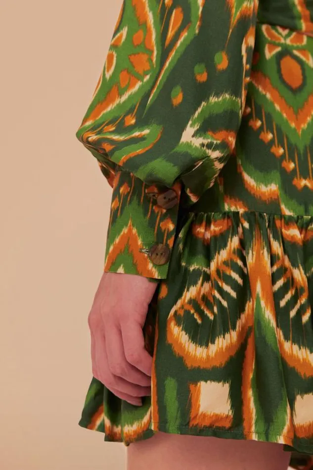 Green Pineapple Ikat Lenzing Ecovero Viscose Mini Dress Women FARM Rio Mini Dresses