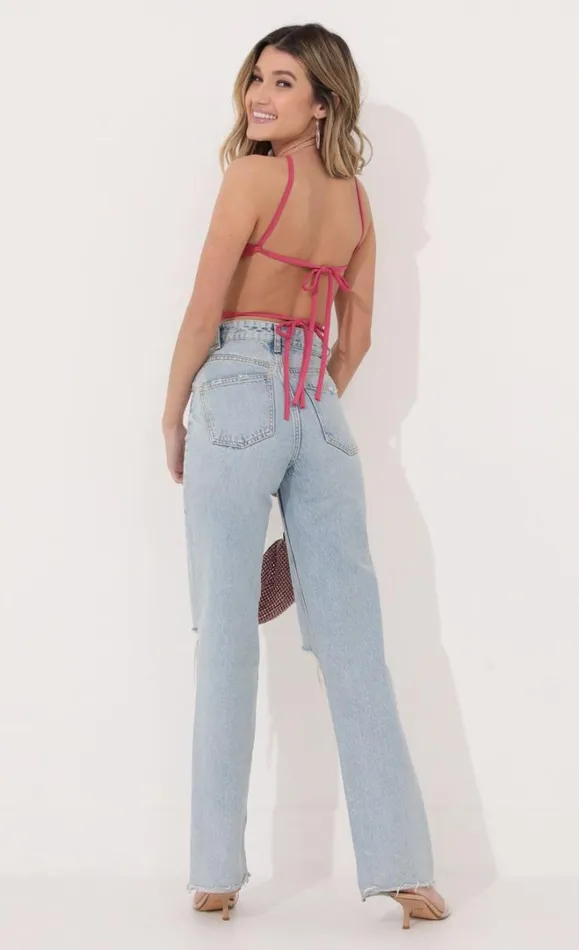 Halter Crop Top Pink Shimmer Women LUCY IN THE SKY Tops Halter Crop Top Pink Shimmer Women LUCY IN THE SKY Tops