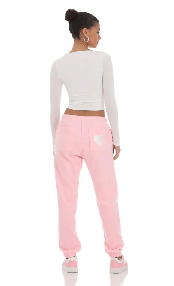 Heart Cinched Sweatpants Pink Women LUCY IN THE SKY Loungewear