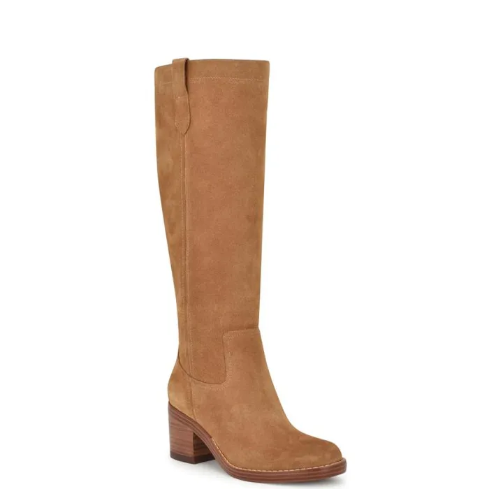 Hecee Block Heel Tailored Boots Natural Suede Women Nine West Boots and Booties Hecee Block Heel Tailored Boots Natural Suede Women Nine West Boots and Booties