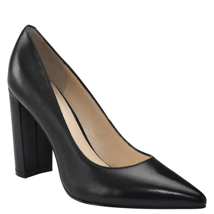 Heels and Pumps Abilene Block Heel Pointy Toe Pump Black Leather 8211 Marc Fisher Women