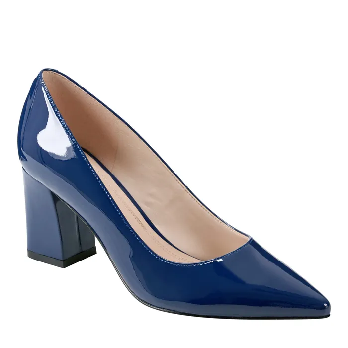 Heels and Pumps Women Zala Block Heel Pointy Toe Pump Dark Blue Patent Leather Marc Fisher