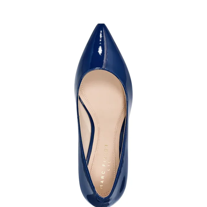 Heels and Pumps Women Zala Block Heel Pointy Toe Pump Dark Blue Patent Leather Marc Fisher