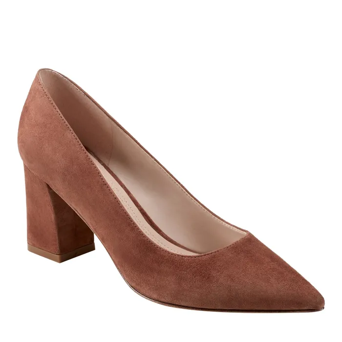 Heels and Pumps Women Zala Block Heel Pointy Toe Pump Medium Natural Suede Marc Fisher