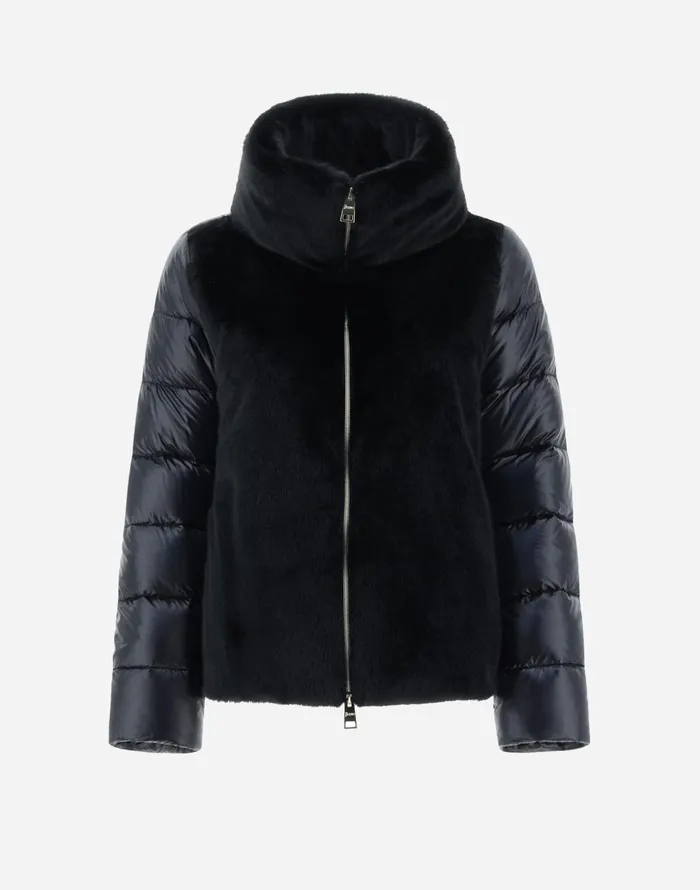 Herno CAPE IN NYLON ULTRALIGHT AND NEW LADY FAUX FUR Black Women Parka and Jackets