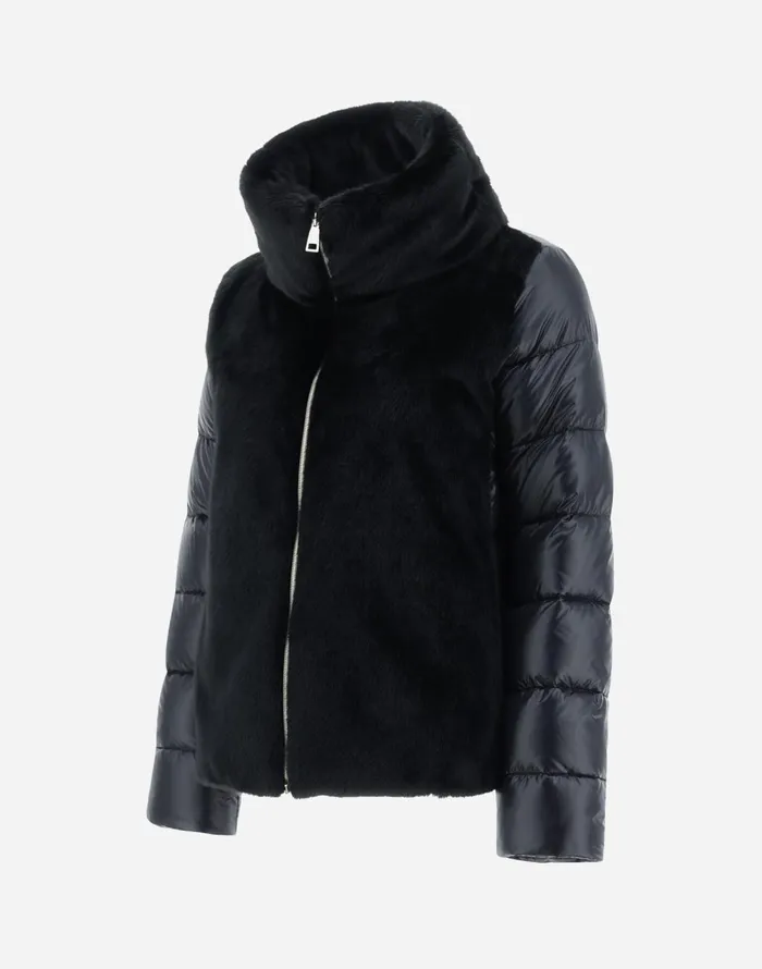 Herno CAPE IN NYLON ULTRALIGHT AND NEW LADY FAUX FUR Black Women Parka and Jackets