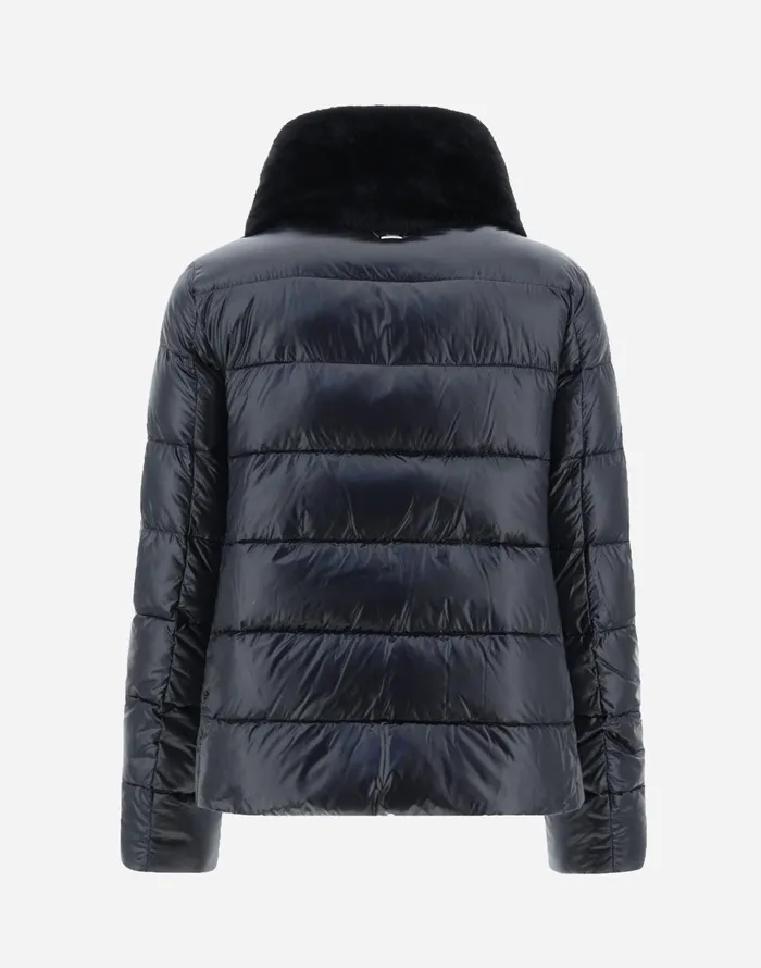 Herno CAPE IN NYLON ULTRALIGHT AND NEW LADY FAUX FUR Black Women Parka and Jackets