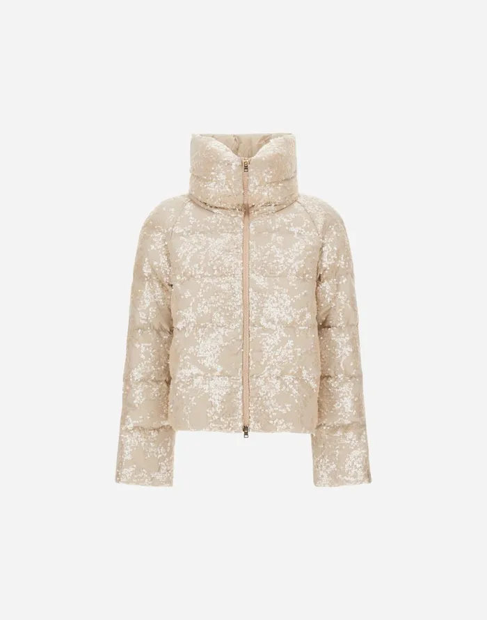 Herno CAPE IN SHIMMERING LACE LAYER Chantilly Women Short Down Jackets
