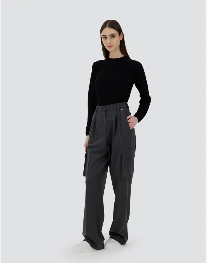 Herno CARGO TROUSERS IN SOFT WOOL Iron Women Trousers