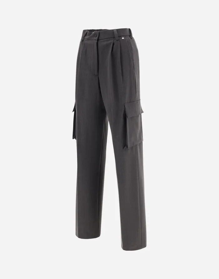 Herno CARGO TROUSERS IN SOFT WOOL Iron Women Trousers