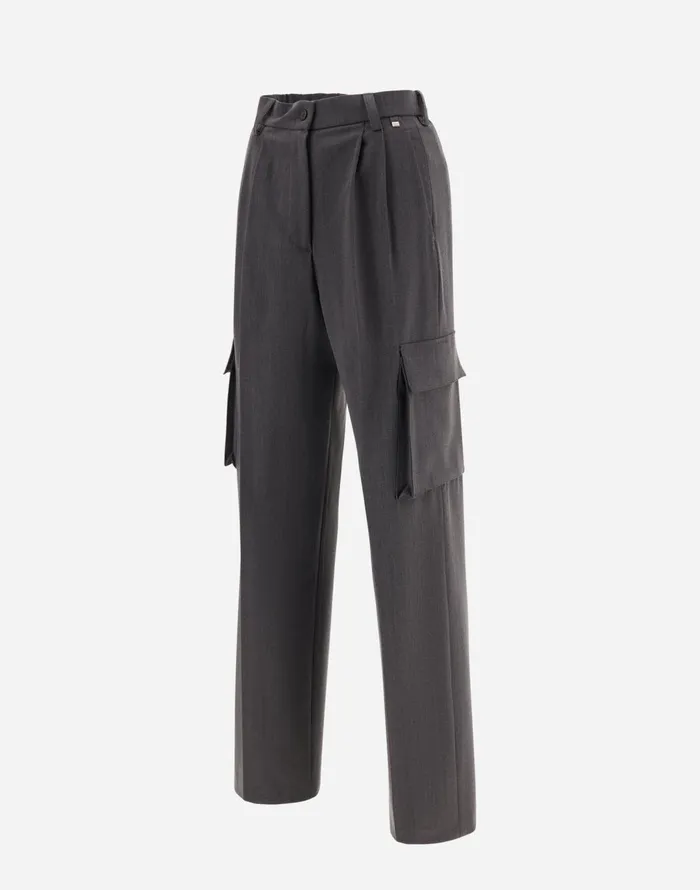 Herno CARGO TROUSERS IN SOFT WOOL Iron Women Trousers