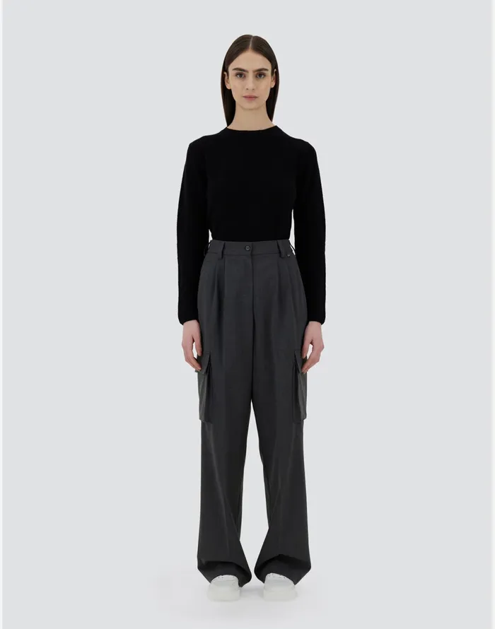 Herno CARGO TROUSERS IN SOFT WOOL Iron Women Trousers