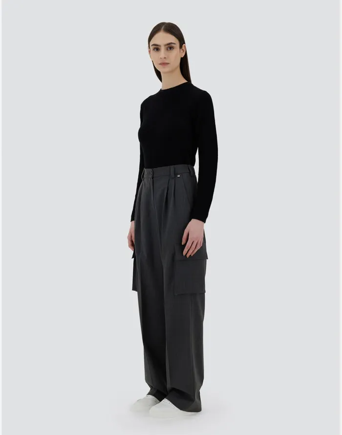 Herno CARGO TROUSERS IN SOFT WOOL Iron Women Trousers