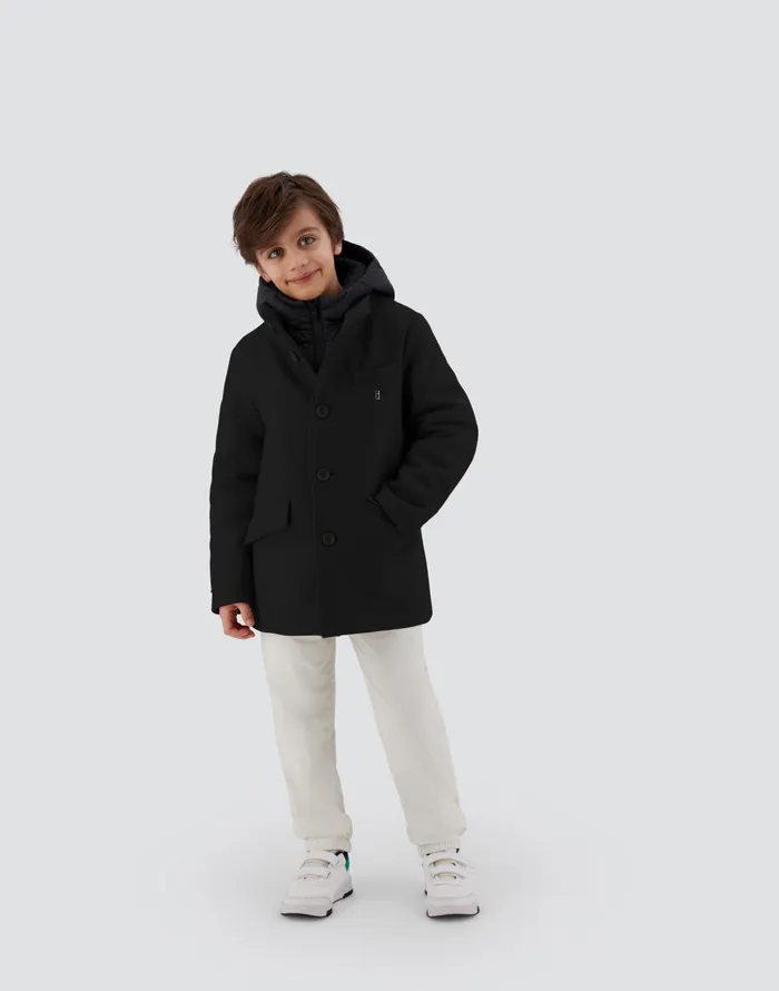 Herno COAT IN ECOWOOL AND NYLON CHAMONIX Black Kids Clothing