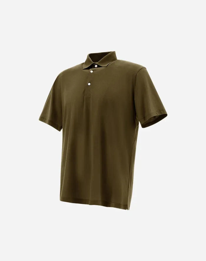 Herno JERSEY CREPE POLO SHIRT Military Green Men Tshirts and Polo Shirts