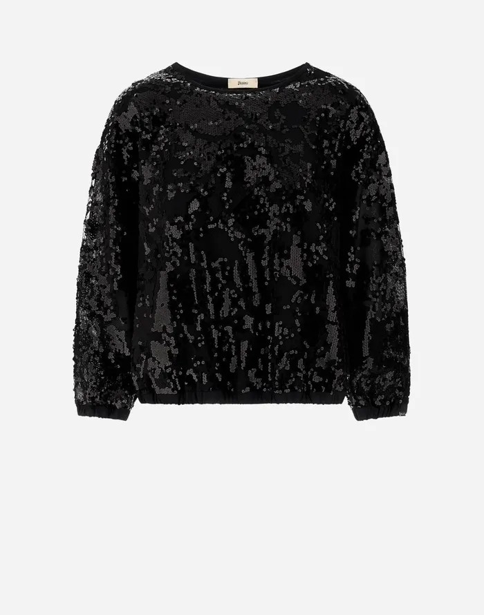 Herno SWEATSHIRT IN COTTON LACE Black Women Sweaters and Cardigan
