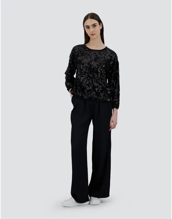 Herno SWEATSHIRT IN COTTON LACE Black Women Sweaters and Cardigan