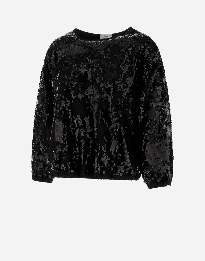 Herno SWEATSHIRT IN COTTON LACE Black Women Sweaters and Cardigan