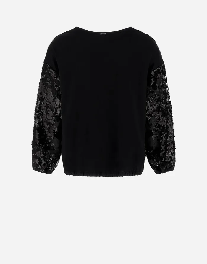 Herno SWEATSHIRT IN COTTON LACE Black Women Sweaters and Cardigan