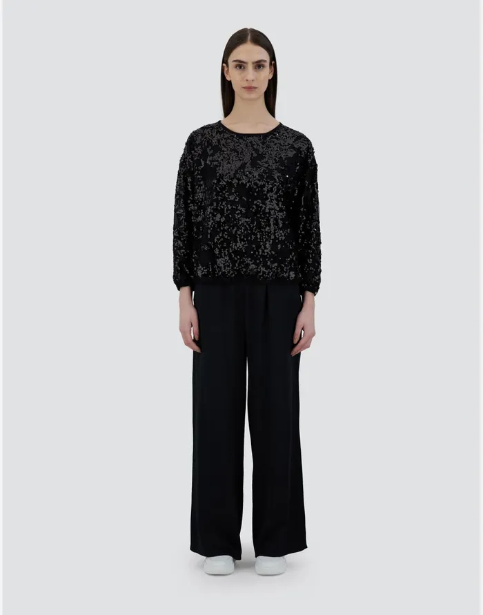 Herno SWEATSHIRT IN COTTON LACE Black Women Sweaters and Cardigan