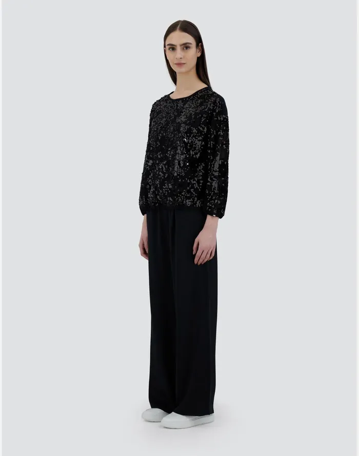 Herno SWEATSHIRT IN COTTON LACE Black Women Sweaters and Cardigan