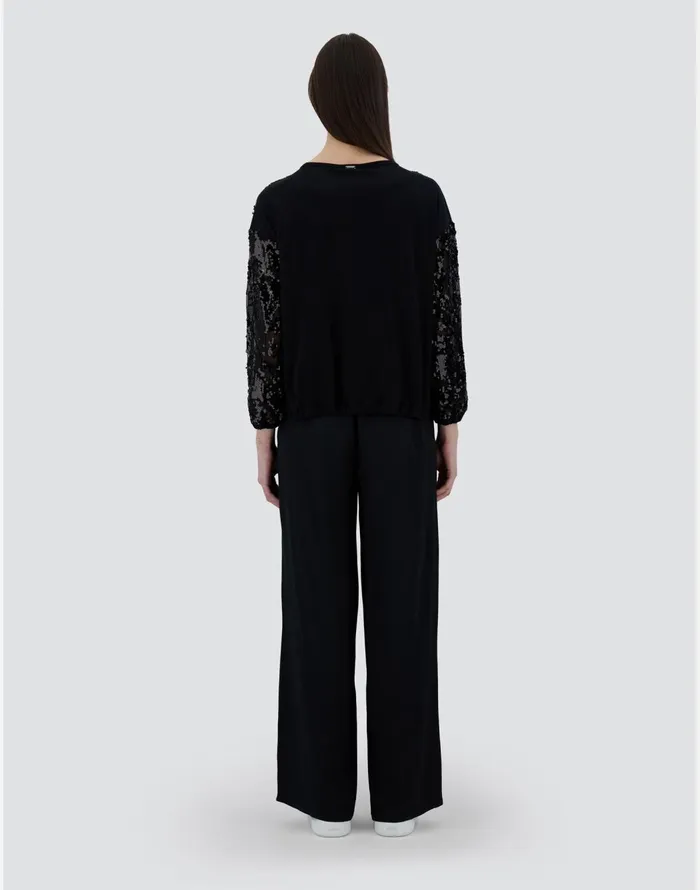 Herno SWEATSHIRT IN COTTON LACE Black Women Sweaters and Cardigan