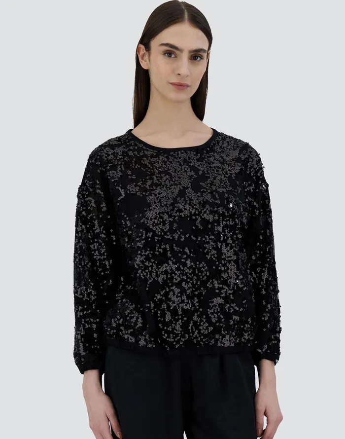 Herno SWEATSHIRT IN COTTON LACE Black Women Sweaters and Cardigan