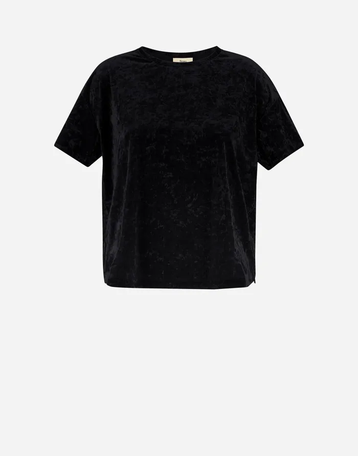Herno TSHIRT IN MARBLEDVELVET Black Women Tshirts and Tops
