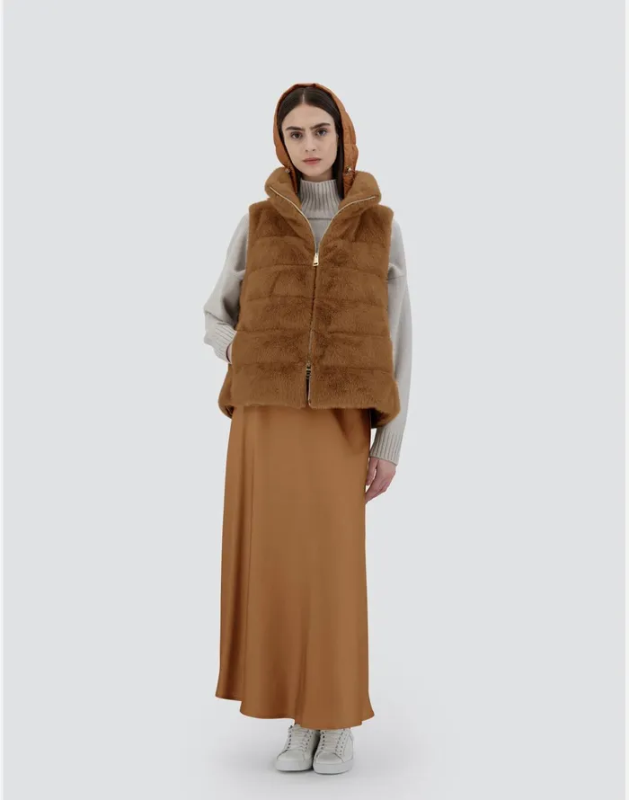 Herno VEST IN NEW LADY FAUX FUR Camel Women Vests