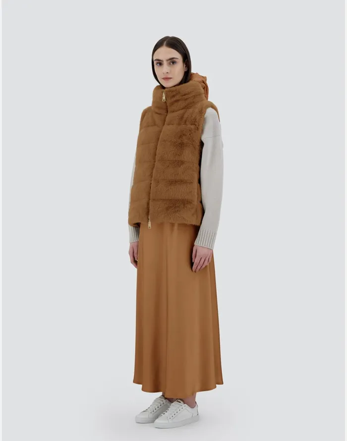 Herno VEST IN NEW LADY FAUX FUR Camel Women Vests