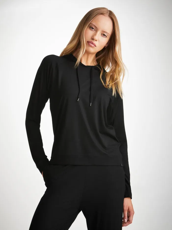 Hooded Tops Women Derek Rose Pullover Hoodie Basel Micro Modal Stretch Black