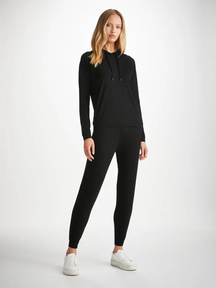 Hooded Tops Women Derek Rose Pullover Hoodie Basel Micro Modal Stretch Black