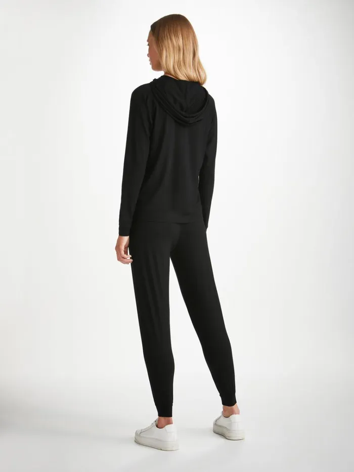 Hooded Tops Women Derek Rose Pullover Hoodie Basel Micro Modal Stretch Black