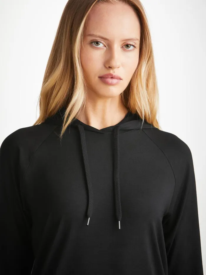 Hooded Tops Women Derek Rose Pullover Hoodie Basel Micro Modal Stretch Black