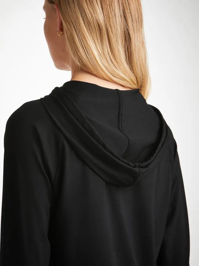 Hooded Tops Women Derek Rose Pullover Hoodie Basel Micro Modal Stretch Black