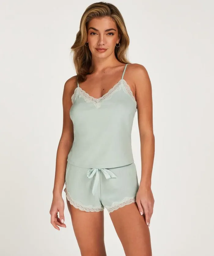 Hunkemller Ribbed Lace Shorts 8211 Green Green 8211 Women