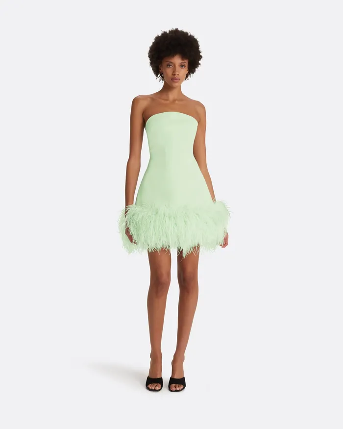 Icons Safiyaa Women Rowan Aloe FeatherTrimmed Short Dress Aloe