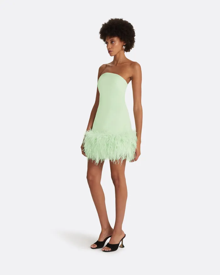 Icons Safiyaa Women Rowan Aloe FeatherTrimmed Short Dress Aloe